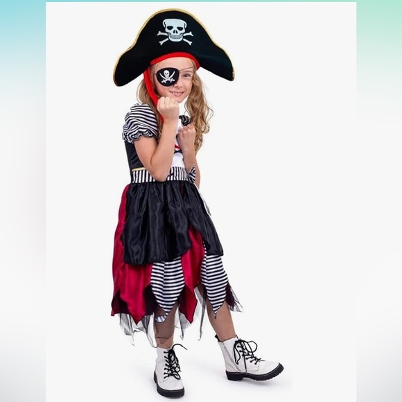 NWT Kids Pirate Costume - Black, Red, and White  size 4-6 - Picture 2 of 5
